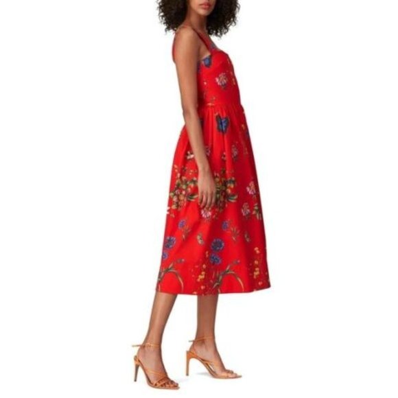 ◇$2,390 NEW OSCAR DE LA RENTA STUNNING RED FLORAL MIDI RUNWAY DRESS US 10 - Picture 6 of 12